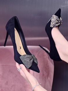 一代佳人高跟鞋女水钻蝴蝶结气质宴会鞋细跟2025年春新款尖头单鞋