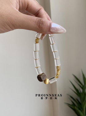 白水晶金发晶沉香625银手串原创设计纯银女小众高级感轻奢手链