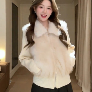 韩系新款 子加厚毛毛外套女2025秋冬洋气减龄百搭皮毛一体 可拆卸袖