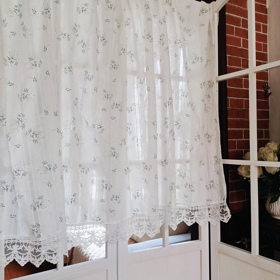 美式乡村蕾丝半帘隔断帘布艺飘窗帘卧室书房门帘免打孔遮挡定制