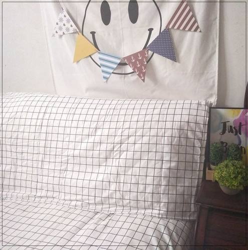 直销黑白格子冷淡风日系床头罩