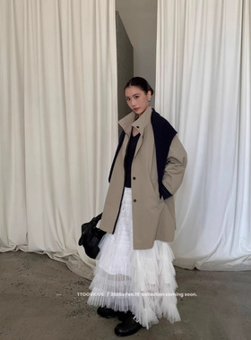 T.TOO VOUIS 小个子带披肩休闲时尚宽松气质中长款风衣外套女春夏