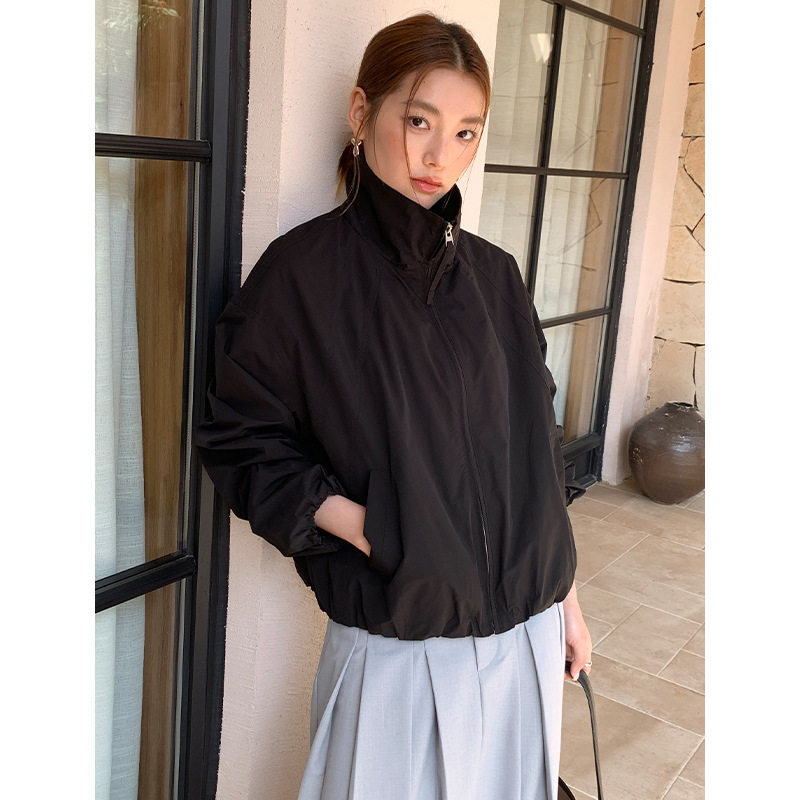 FONE 韩系立领夹克外套女春季休闲百搭小个子短款港风冲锋衣复古