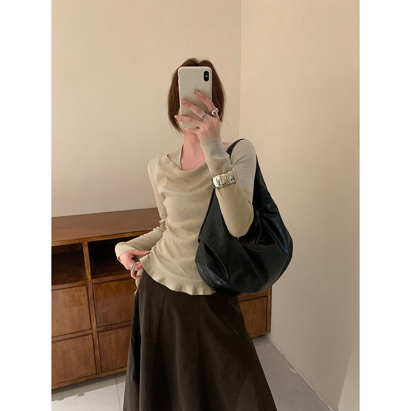 针织上衣女秋季侧抽绳