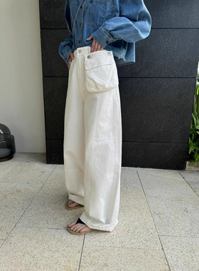 TTOO VOUIS春季新款高级感阔腿裤修饰腿型显瘦带腰包港风休闲裤女