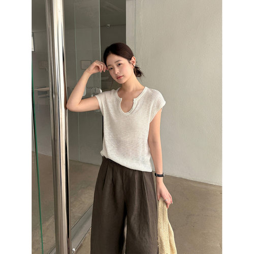 TG 极简风落肩小飞袖坑条竖纹肌理显瘦针织衫女上衣2026夏款新款