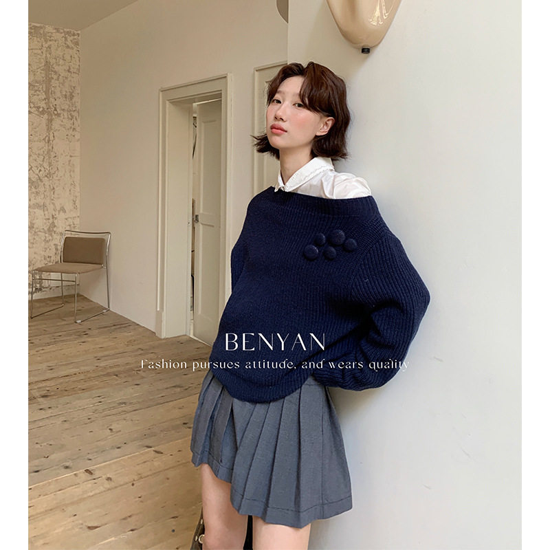 BENYAN本言 秋季拼接假两件小众镂空后背斜领港味针织毛衣女ins风,女装/女士精品,毛衣,淘宝优惠券,粉丝福利购,淘宝优惠卷