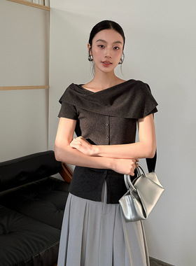 FONE极简风不规则披肩莱赛尔针织衫女春气质港风小众收腰显瘦上衣