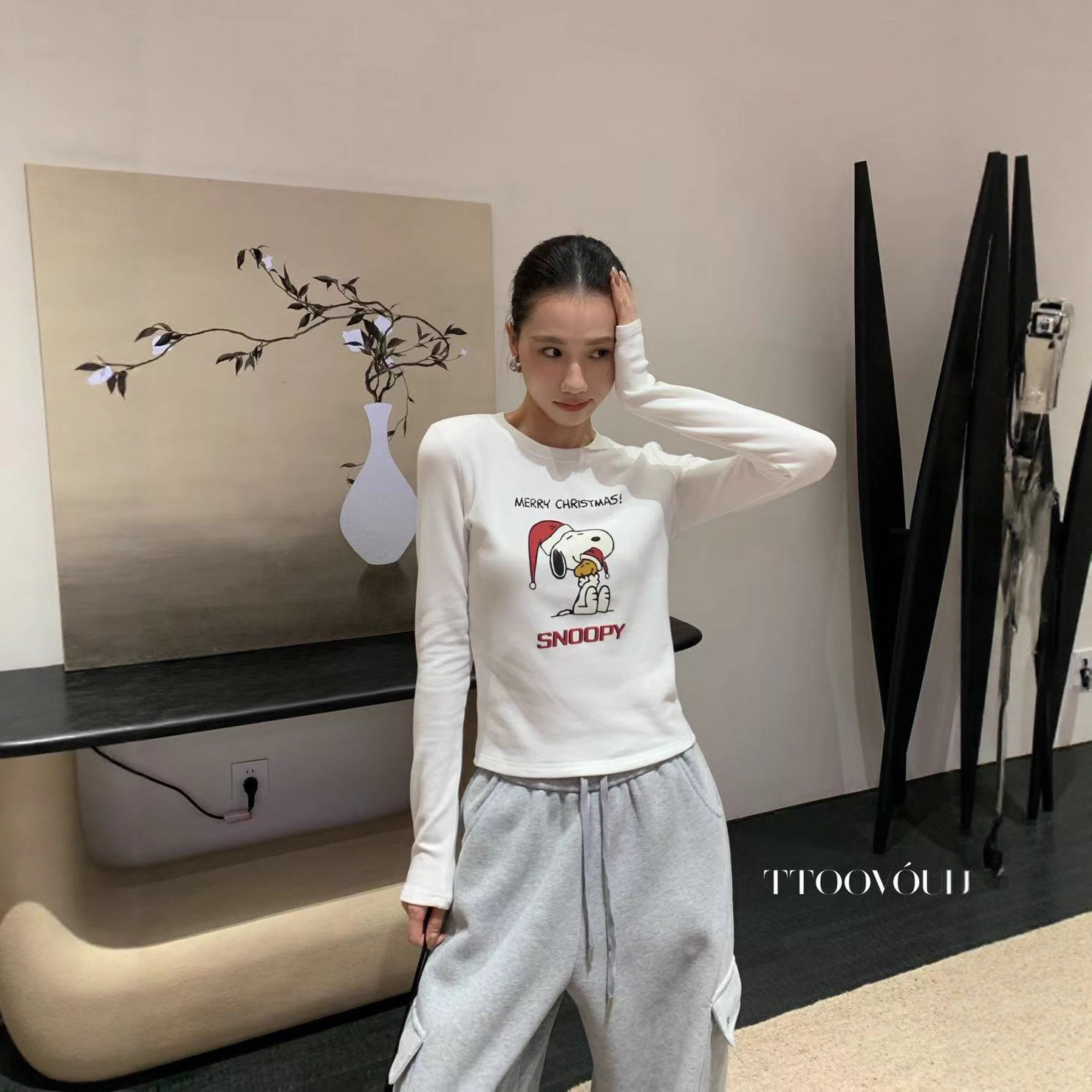 卡通减龄薄绒打衫长袖T恤女ins风