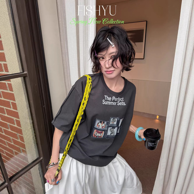 电视机做旧印花宽松短袖t恤女潮