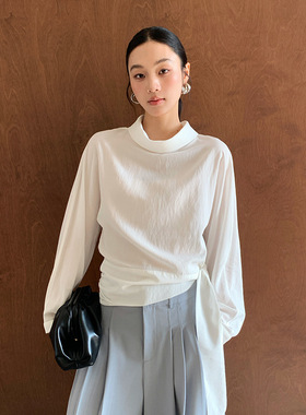 FONE 2026春季高智感穿搭侧绑带收腰小众半高领轻奢气质女士衬衫