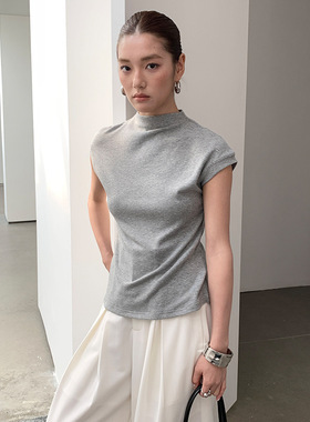 FONE 前后两穿 极简风百搭半高领显瘦小飞袖气质针织衫T恤女春季