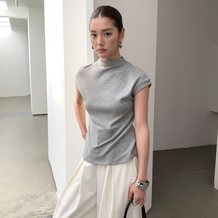 FONE 前后两穿 极简风百搭半高领显瘦小飞袖气质针织衫T恤女春季