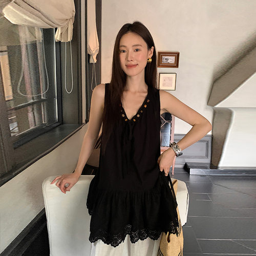 蕾丝边背心裙中长裙女夏外穿