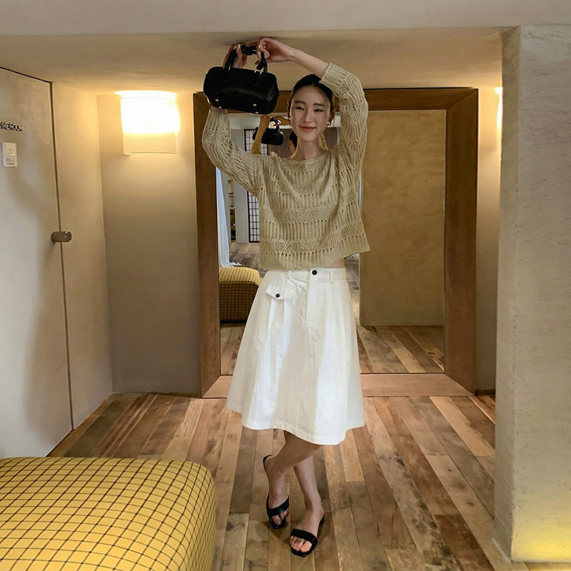 MOXI 春季2026新款小众港风极简风镂空宽松针织衫女罩衫洋气上衣