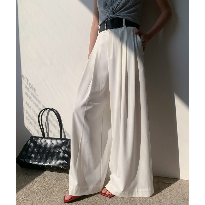 FONE极简风通勤气质阔腿裤女春季新款宽腰带休闲显瘦港风直筒西裤