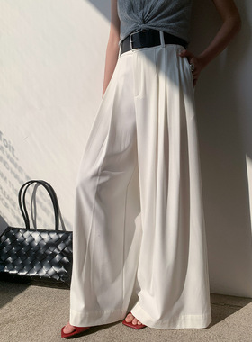 FONE极简风通勤气质阔腿裤女春季新款宽腰带休闲显瘦港风直筒西裤