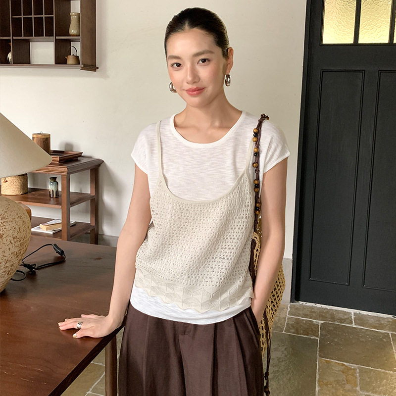港味针织衫+镂空吊带两件套女