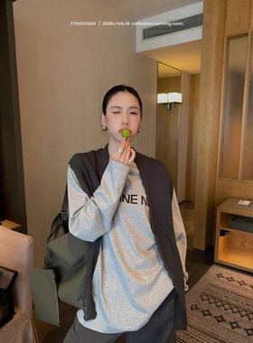 T.TOO VOUIS春季2026新款披肩设计感小众韩版长袖t恤纯色打底衫女