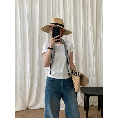 TG 莫代尔裸感T恤正肩显瘦弹力简约休闲短袖女2026夏季基础款上衣