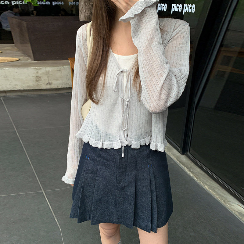 MOXI 春夏季2026新款韩系糖果色木耳边毛针织衫防晒服开衫上衣ins