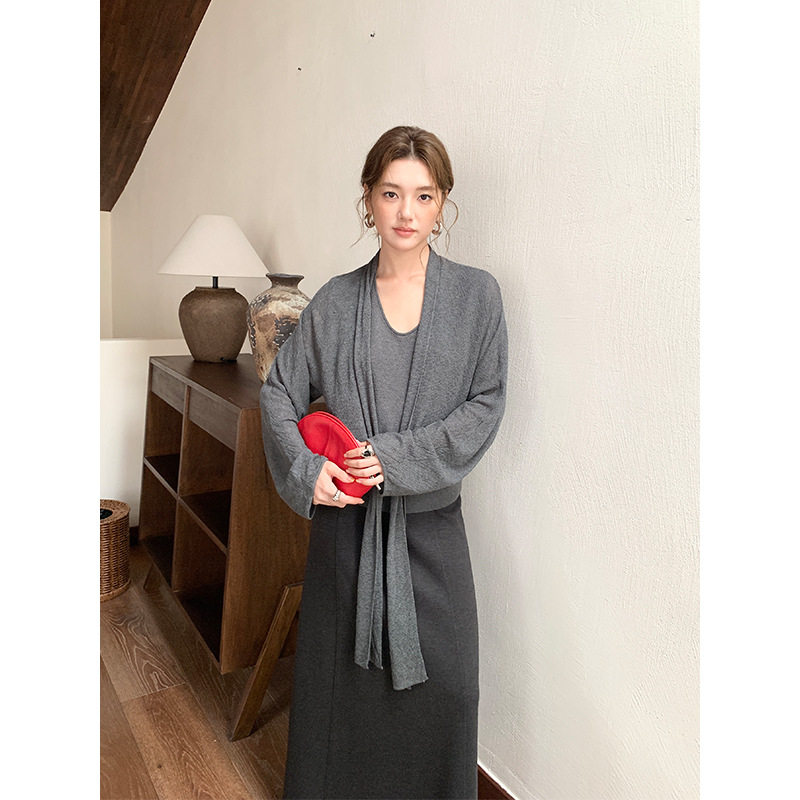 针织衫女秋季设计感灰色假两件
