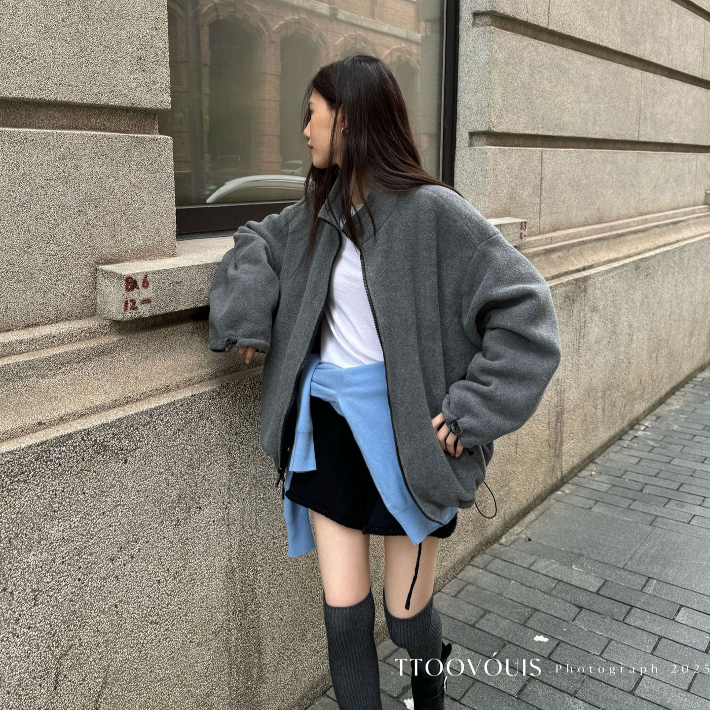 TTOO VOUIS冬季2291休闲松弛感绒感软糯两面穿拉链夹克羊绒外套