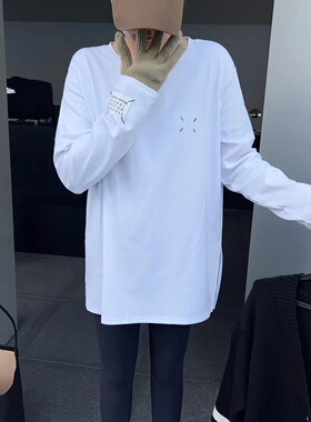 beyourself春夏2024新款韩版侧开衩港味设计感加绒加厚t恤女长袖