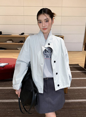 MOXI 2026春季新款韩版设计感立领夹克风衣女小个子港风短款外套