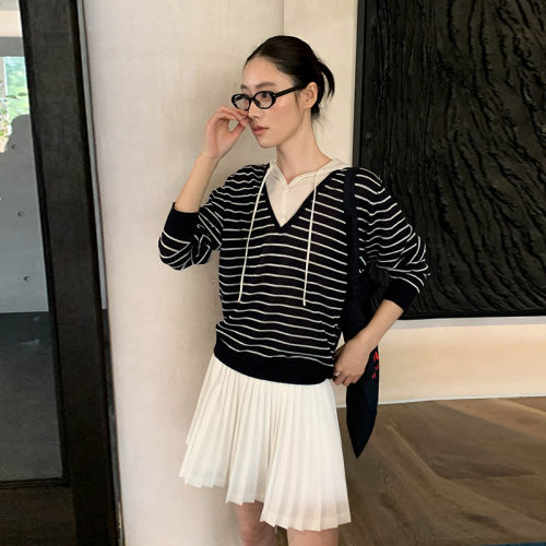 假两件条纹针织衫女洋气长袖