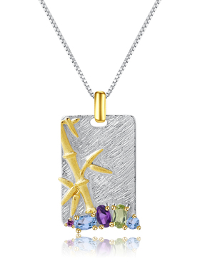 925银镶紫水晶国风竹影耳环精致