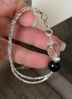 S925银双层玛瑙珍珠手链百搭