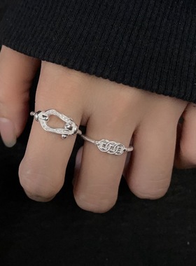 S925银钱串子马蹄扣戒指套装小众冷淡高级感轻奢设计感叠戴指环