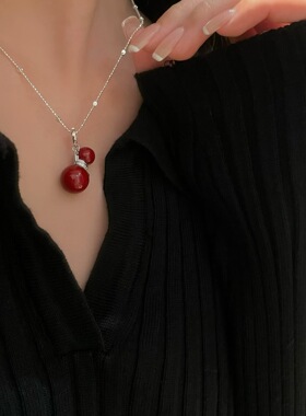 S925纯银红葫芦镶钻吊坠项链