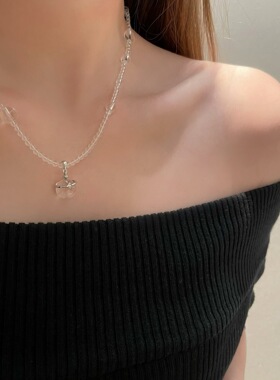 S925纯银星球不规则白水晶项链小众设计ins简约高级感轻奢百搭