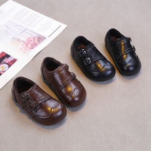 儿童皮鞋2025秋冬季新款女童英伦黑色单鞋复古加绒男童二棉鞋宝宝