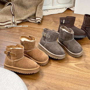 儿童雪地靴2025冬季新款女童加绒加厚大棉靴真皮男童中筒保暖防滑