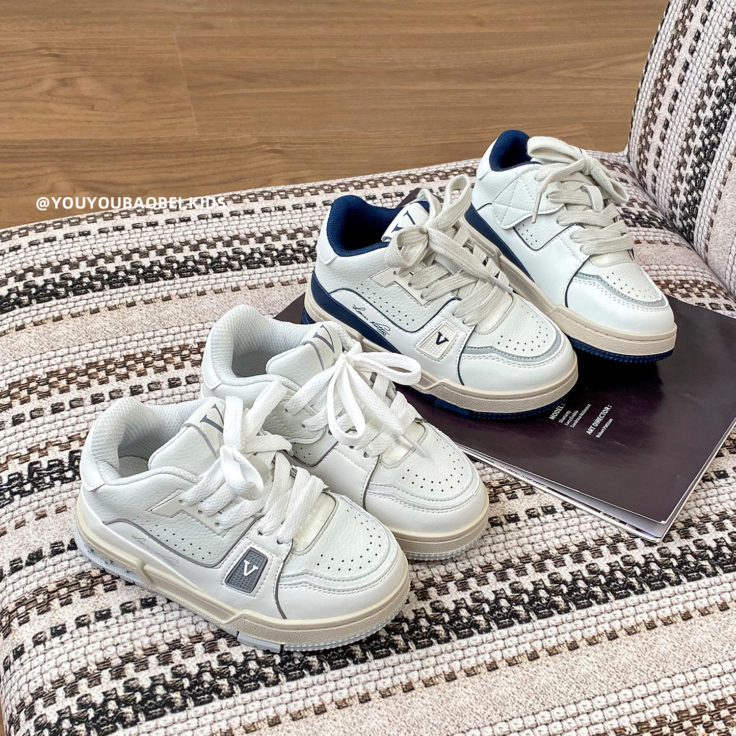 男童鞋子时尚中大童休闲鞋儿童板鞋女童运动鞋四季款魔术贴小白鞋