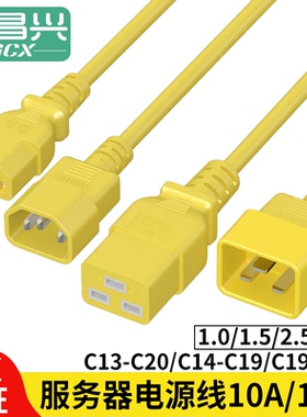 PDU服务器电源线黄色C13转C14转C19-C20延长线1.0米1.5平方连接线