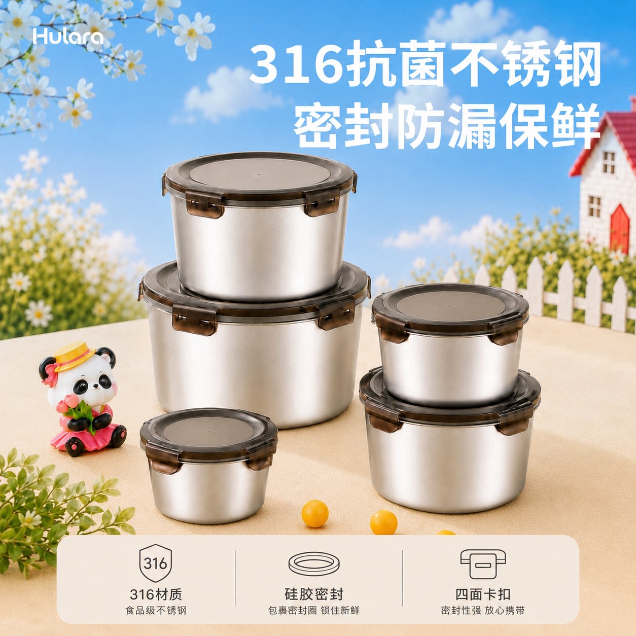 食品级316不锈钢碗带盖圆形保鲜盒儿童辅食保温饭盒可微波炉加热图片