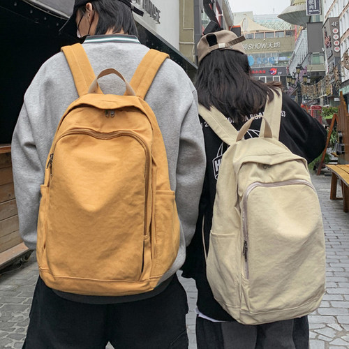 帆布双肩包男学生复古背包