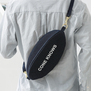 日系复古橄榄球包牛仔布胸包男ins潮牌斜挎包女运动骑行手机腰包