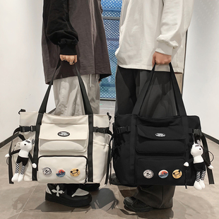 单肩斜挎包男款学生补课包大容量初中生高中生手拎补习上课背包女