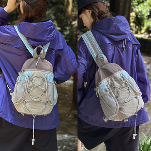 户外运动双肩包女2025新款大容量旅行背包男大学生书包两用斜挎包