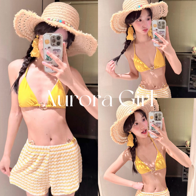 黄色显白纯欲小胸比基尼