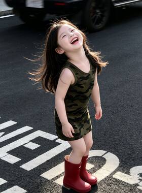 女童连衣裙2026夏季新款儿童洋气迷彩背心裙女宝宝时尚修身中长裙