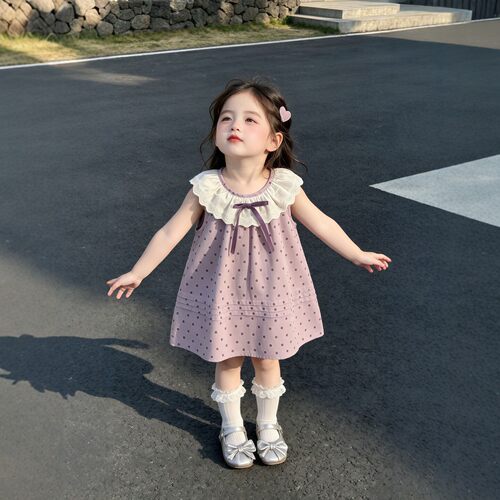 女童超好看连衣裙2026夏季新款儿童蝴蝶结背心裙女宝宝可爱波点裙