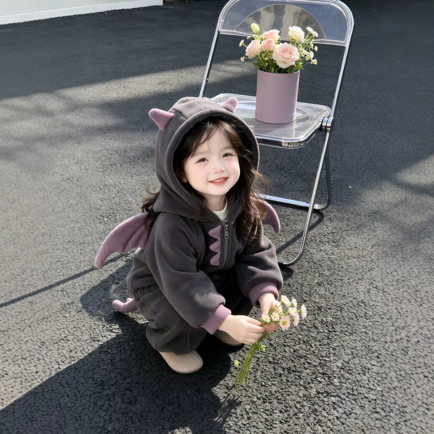 女童小怪兽套装2026秋冬新款儿童卡通萌趣加绒保暖卫衣卫裤两件套