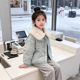女童秋冬夹棉羊羔绒棉服2025秋冬季新款儿童复古大毛领夹克外套潮