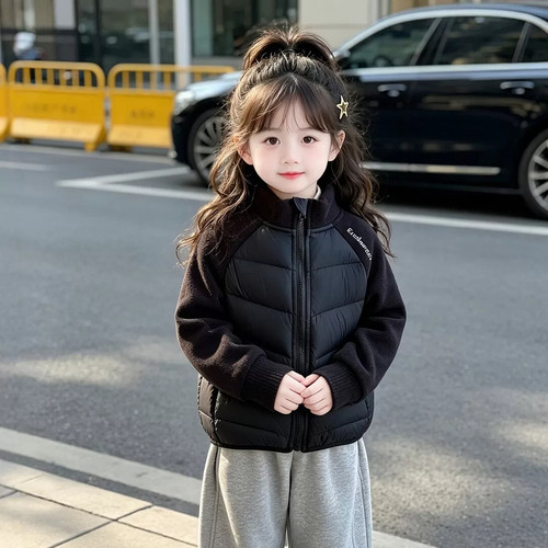 女童轻薄羽绒服2026秋冬季新款儿童时髦拼接保暖外套宝宝冬装上衣
